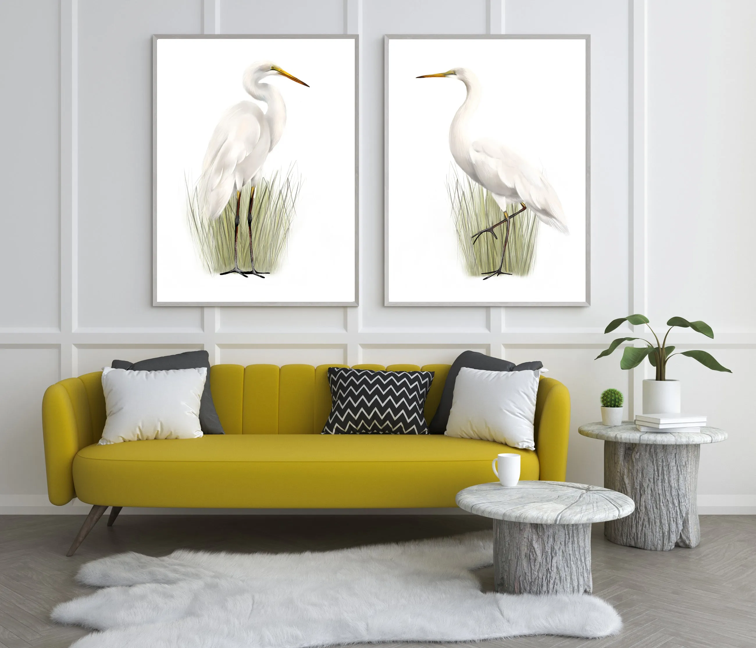Great Egret Bird Art Prints - Set of 2