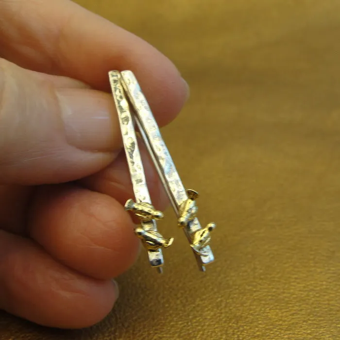 Hadar Designers Bird Earrings 9k Yellow Gold 925 Silver Charm Gift Handmade (Ms