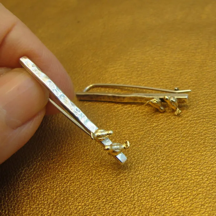 Hadar Designers Bird Earrings 9k Yellow Gold 925 Silver Charm Gift Handmade (Ms