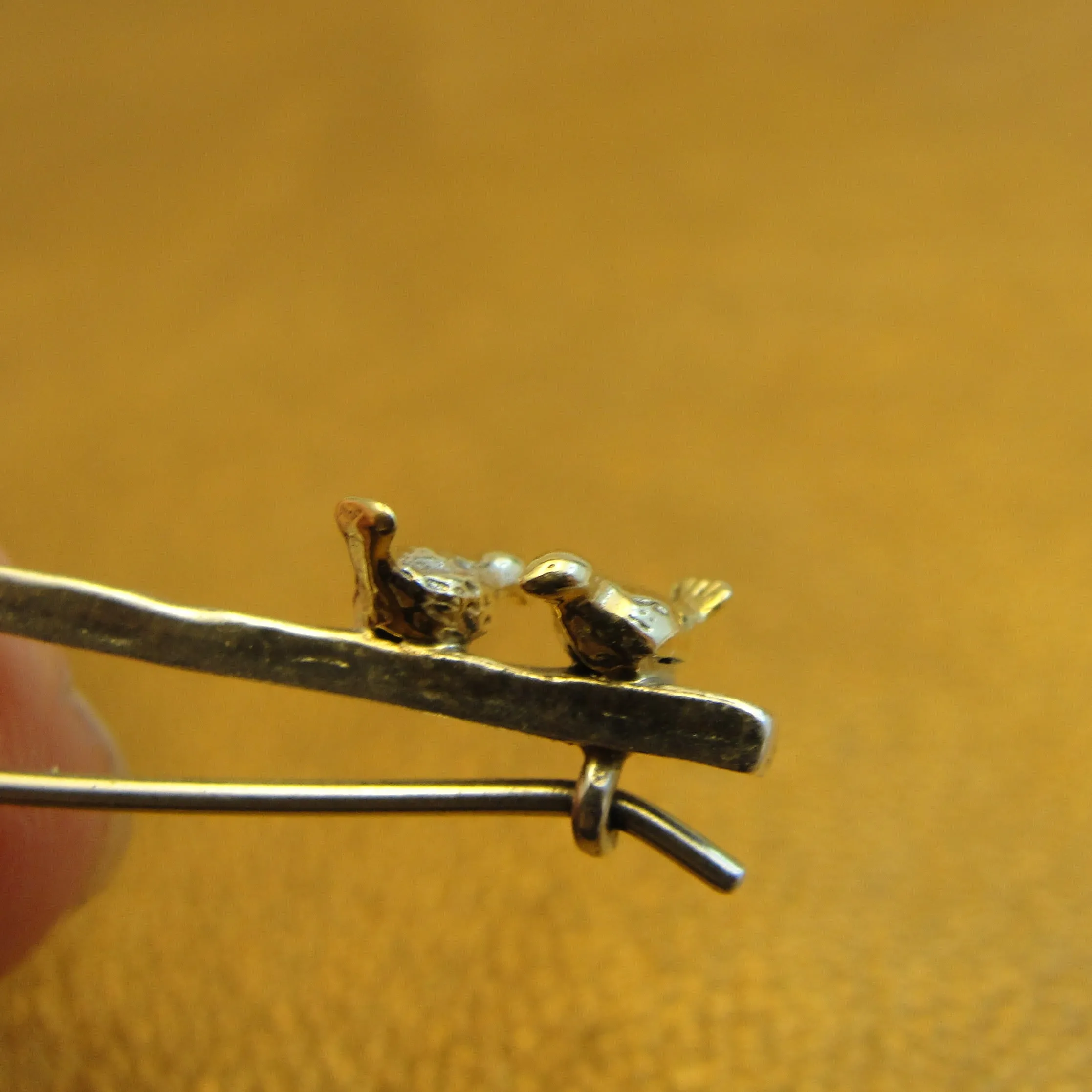 Hadar Designers Bird Earrings 9k Yellow Gold 925 Silver Charm Gift Handmade (Ms