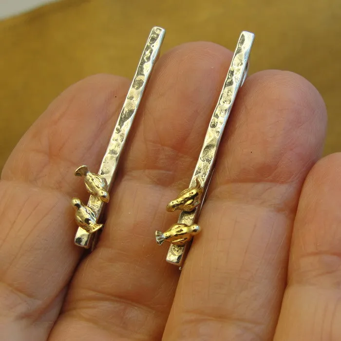 Hadar Designers Bird Earrings 9k Yellow Gold 925 Silver Charm Gift Handmade (Ms