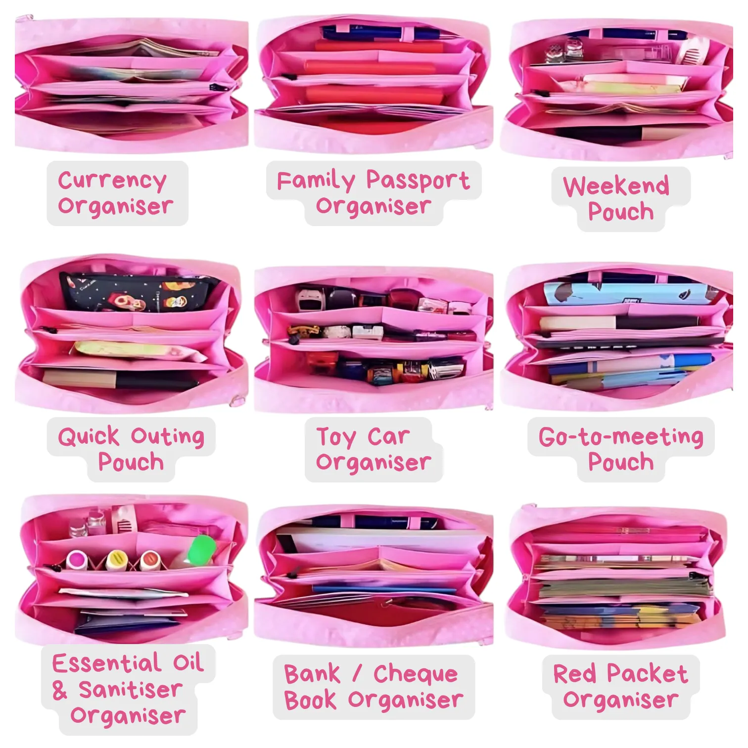 Handmade All-in-One Organizer | Travel Organizer | Stationery Organizer | Passport Organizer | Weekend Pouch | Red Packet Organizer | Super Organizer 1B13