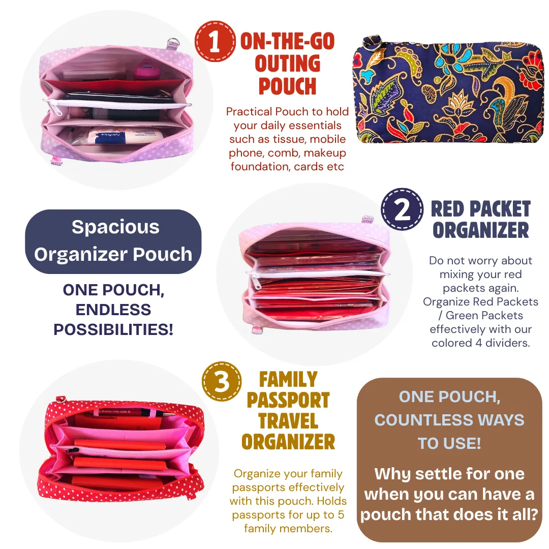 Handmade All-in-One Organizer | Travel Organizer | Stationery Organizer | Passport Organizer | Weekend Pouch | Red Packet Organizer | Super Organizer 1B15