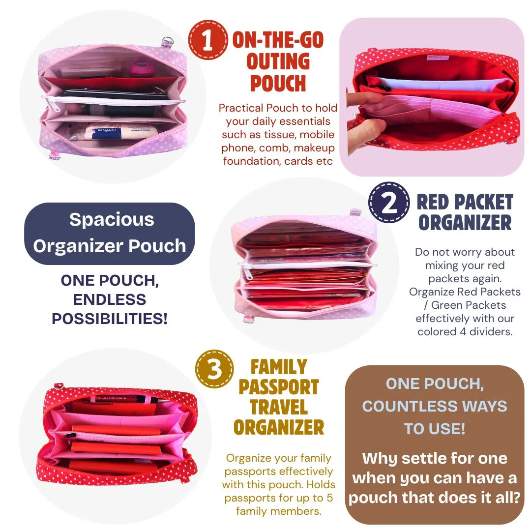 Handmade All-in-One Organizer | Travel Organizer | Stationery Organizer | Passport Organizer | Weekend Pouch | Red Packet Organizer | WATERPROOF Super Organizer 1B04