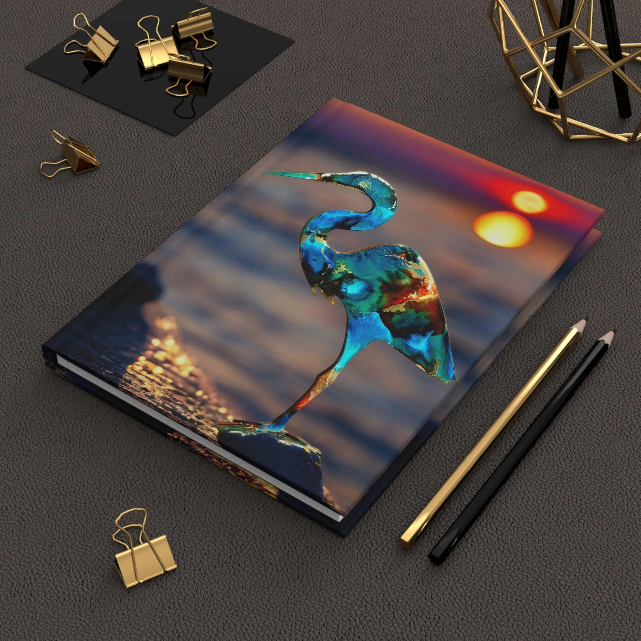 Heron Coastal Bird at Sunset Hardcover Journal Matte