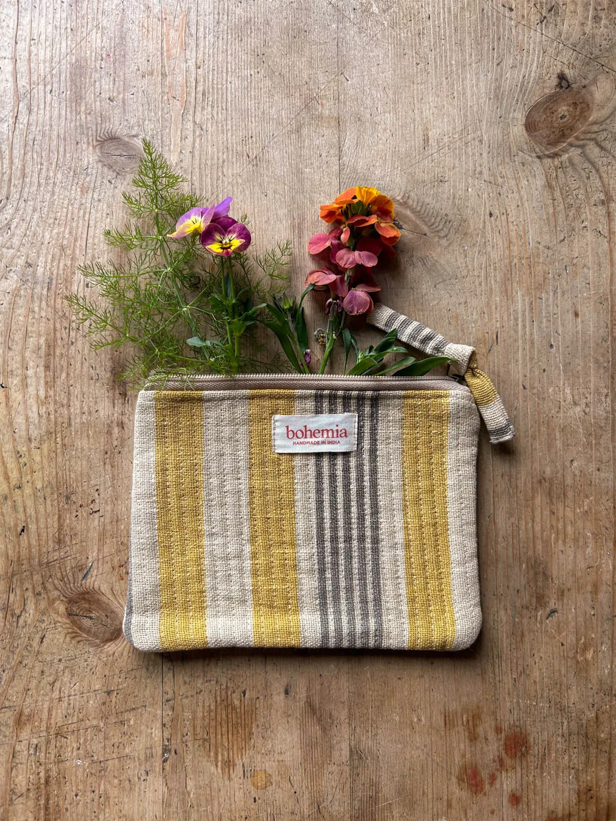 Jaipur Stripe Medium Pouch, India Yellow