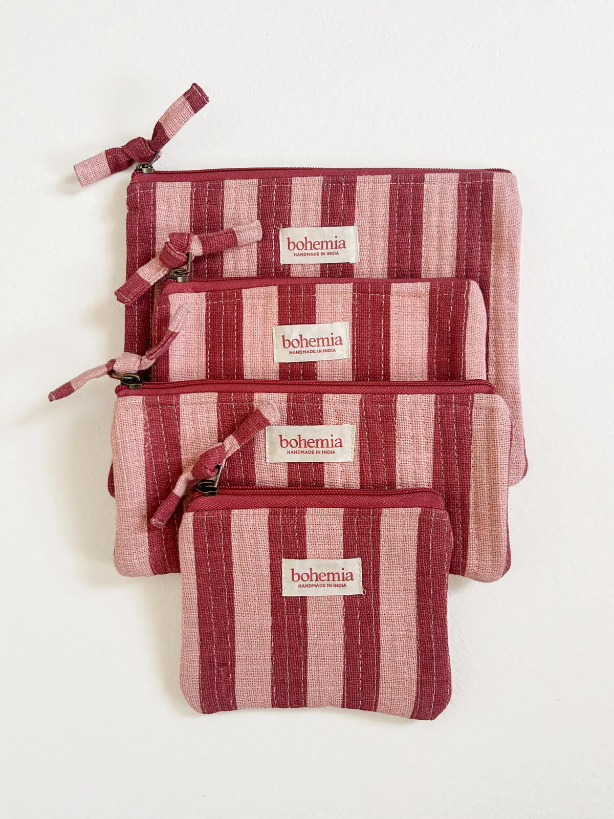 Jaipur Stripe Medium Pouch, Pomegranate