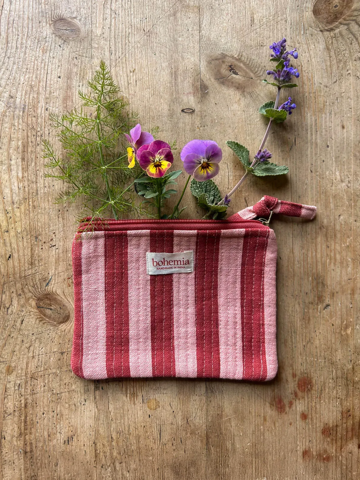 Jaipur Stripe Medium Pouch, Pomegranate