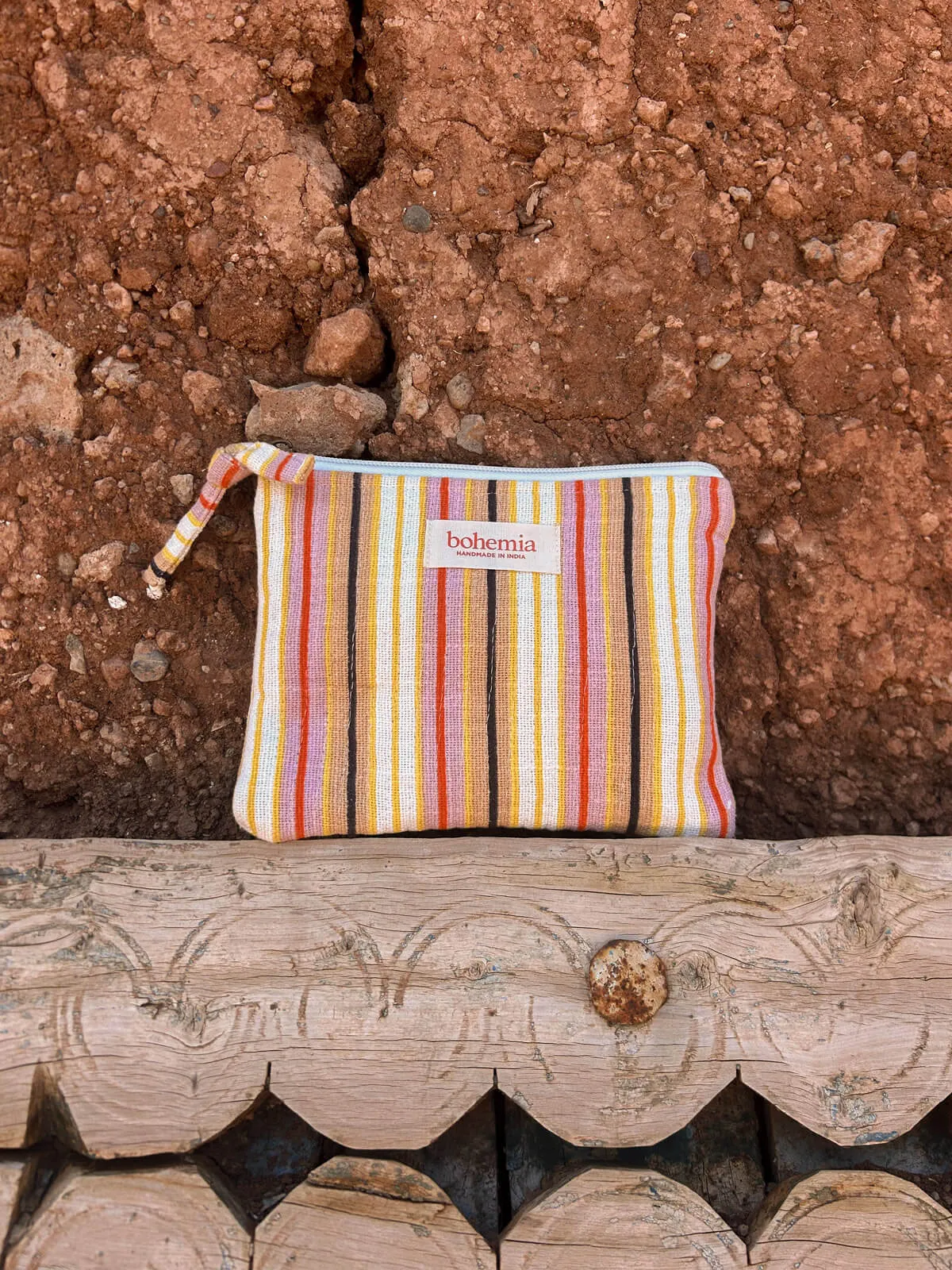 Jaipur Stripe Medium Pouch, Tutti Frutti