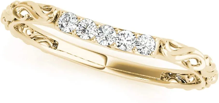 JewelMore 0.10 Carat Curved Elegant Design Diamond Wedding Band for Women | 14K Solid Yellow Gold,  White Gold &  Rose Gold |Lightweight Diamond Bridal/Engagement