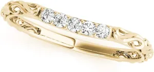 JewelMore 0.10 Carat Curved Elegant Design Diamond Wedding Band for Women | 14K Solid Yellow Gold,  White Gold &  Rose Gold |Lightweight Diamond Bridal/Engagement