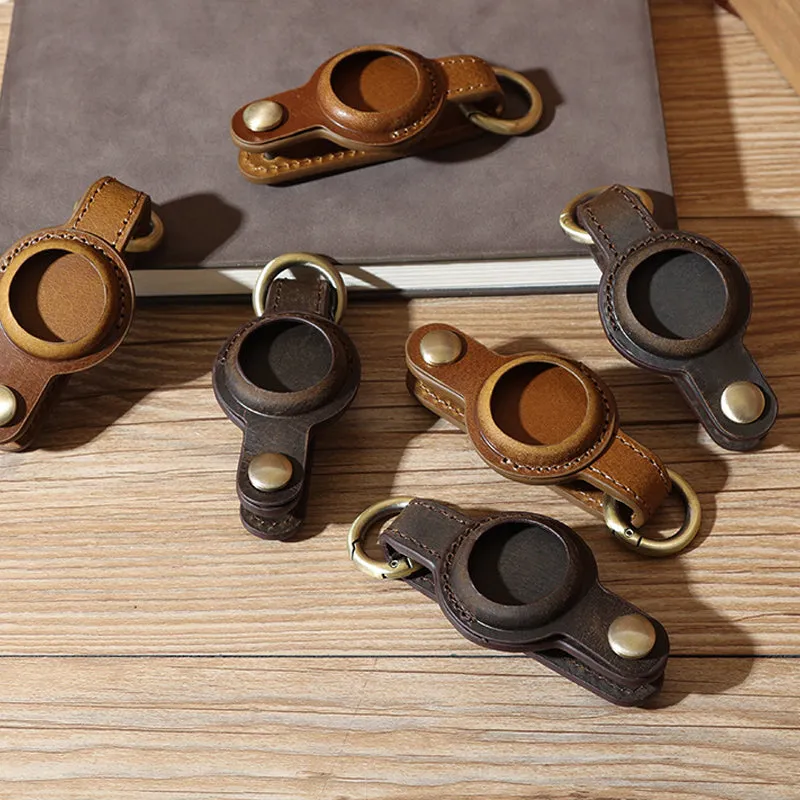 Leather Apple Airtag Key Holder Full Grain leather AirTag Keychain Airtag Holder Air Tag Case Keychain Holder For Air Tag