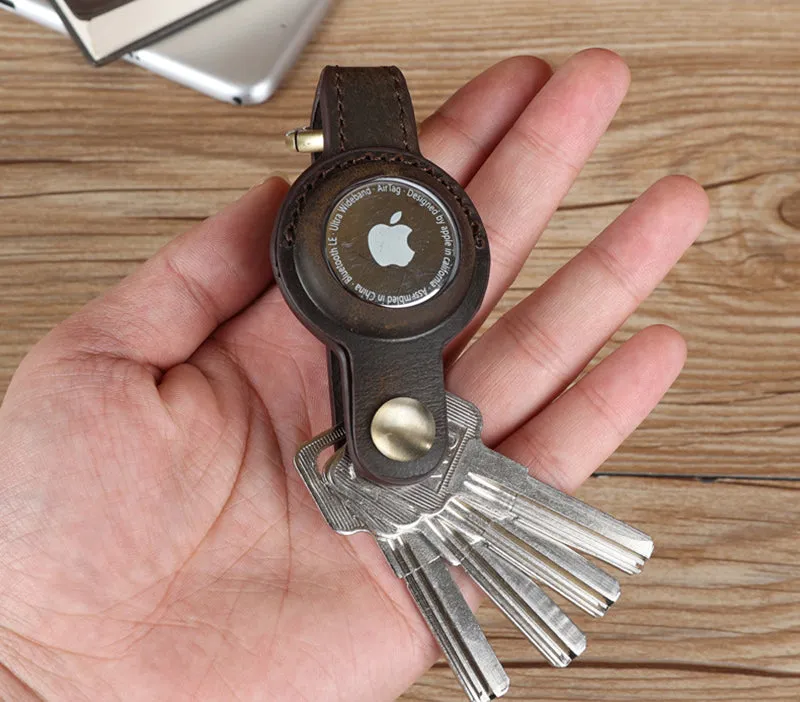 Leather Apple Airtag Key Holder Full Grain leather AirTag Keychain Airtag Holder Air Tag Case Keychain Holder For Air Tag