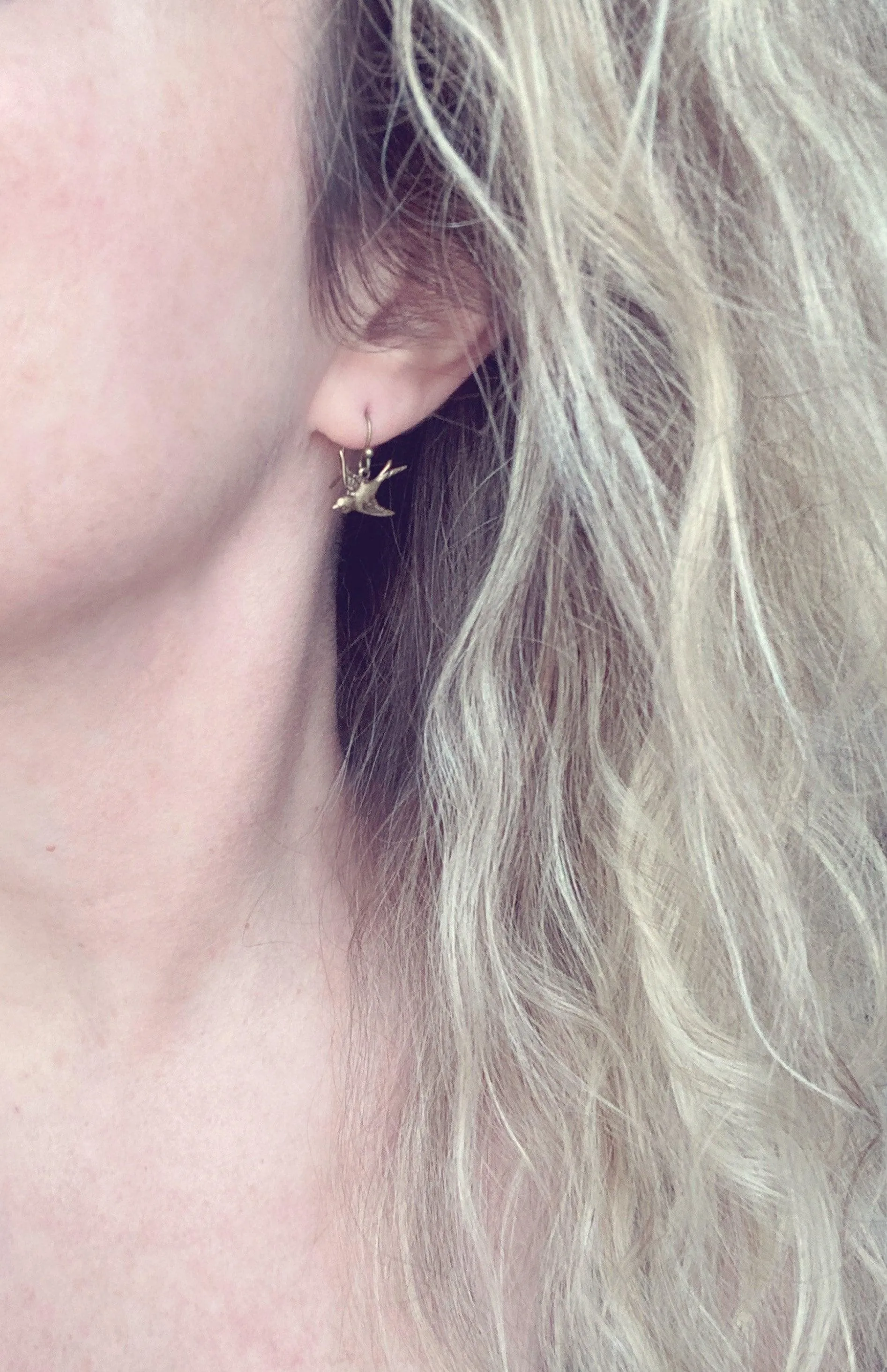 Little Bird Earrings - small brass birds, bronze bird earring, rustic birdies, birds flying together apart, couples gift, bird dangle charm