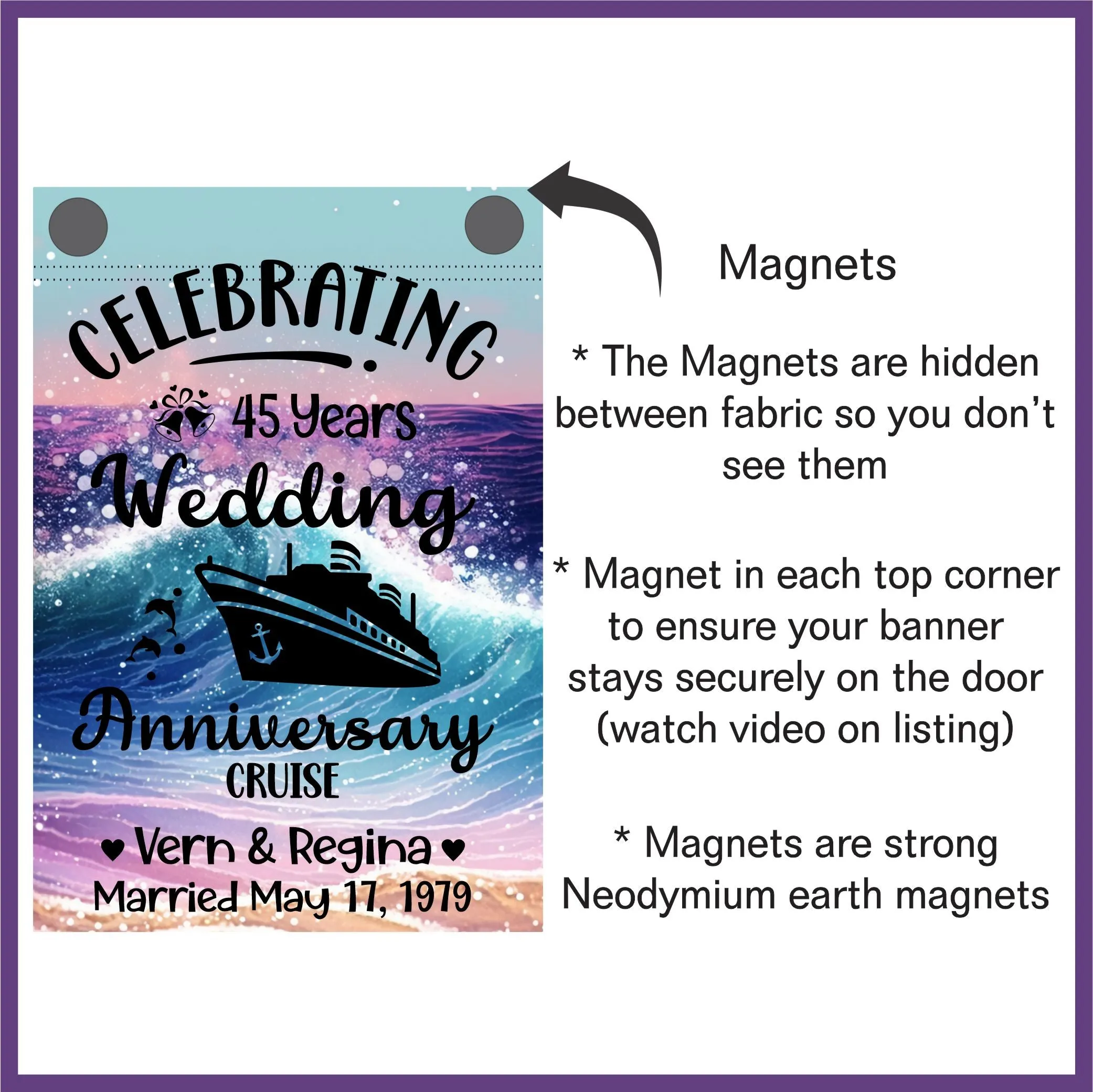magnetic cruise Ship door decoration banner, personalized anniversary cruise magnet sign, stateroom cabin door banner, cruising partners