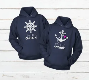 Matching Couples Hoodies Cruise His And Hers Matching Outfits Captain Anchor