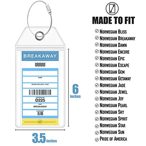 NCL Luggage Tag Holders by Cruise On [4 Pack] Fits Printed