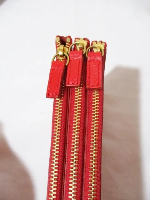 NEW CELINE PARIS Leather TRIO Clutch Bag Purse RED Pouch Wallet