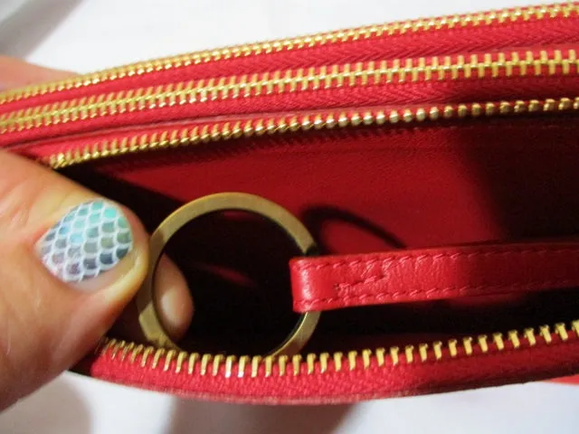 NEW CELINE PARIS Leather TRIO Clutch Bag Purse RED Pouch Wallet