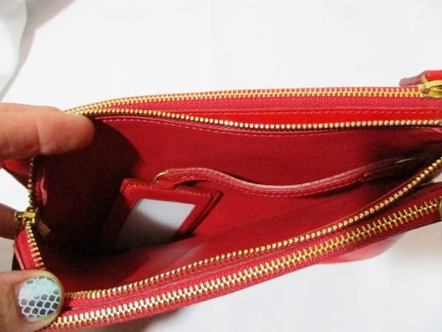 NEW CELINE PARIS Leather TRIO Clutch Bag Purse RED Pouch Wallet
