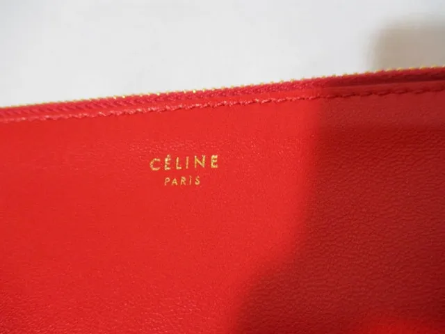 NEW CELINE PARIS Leather TRIO Clutch Bag Purse RED Pouch Wallet