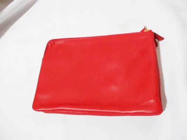 NEW CELINE PARIS Leather TRIO Clutch Bag Purse RED Pouch Wallet