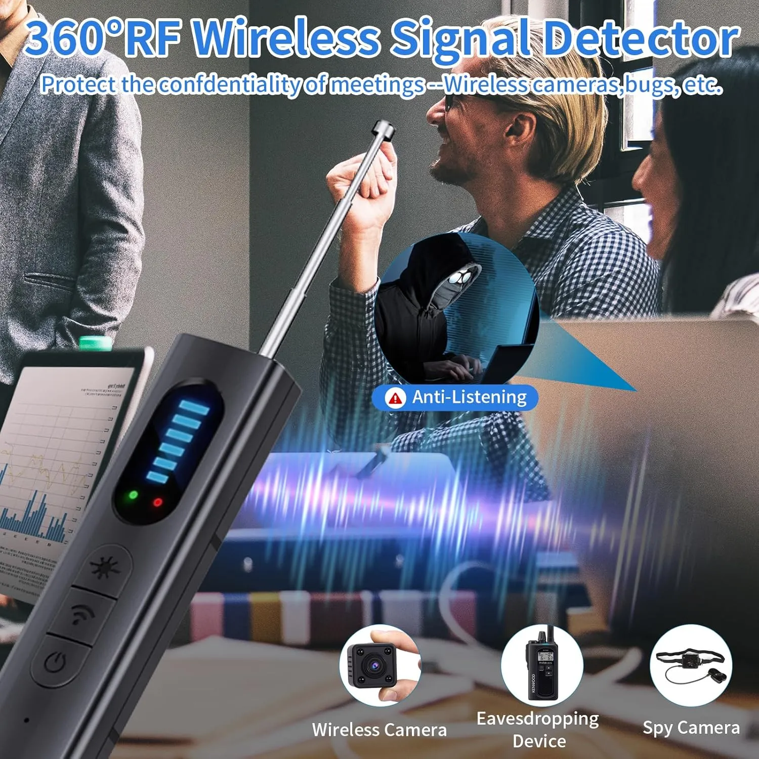 NEW Hidden Camera Detectors, Camera Detector, Bug and Hidden Camera Detector, RF Signal Scanner, Wireless Rechargeable for Home丨Office丨Travel丨Hotel, 5 Levels Sensitivity 5 Modes, 25H Work