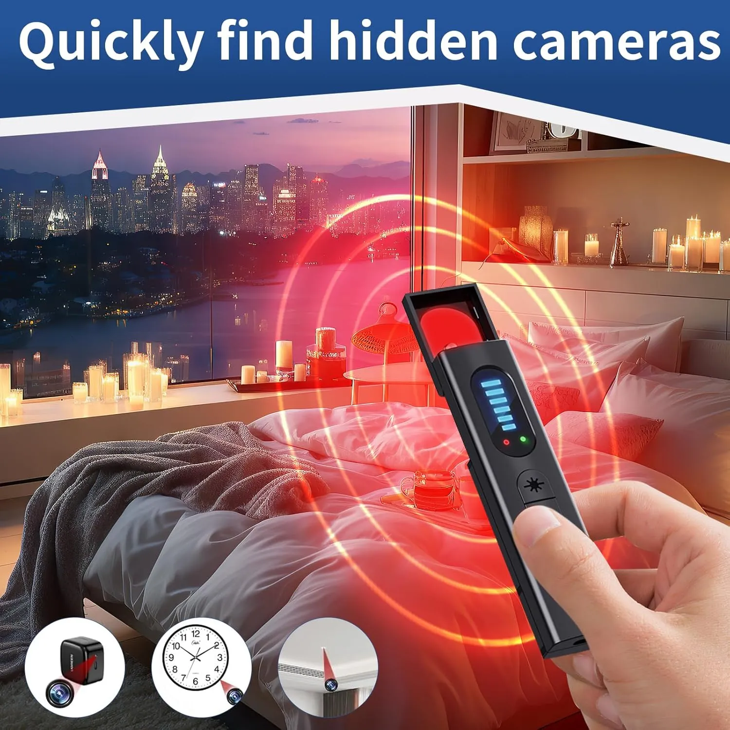 NEW Hidden Camera Detectors, Camera Detector, Bug and Hidden Camera Detector, RF Signal Scanner, Wireless Rechargeable for Home丨Office丨Travel丨Hotel, 5 Levels Sensitivity 5 Modes, 25H Work