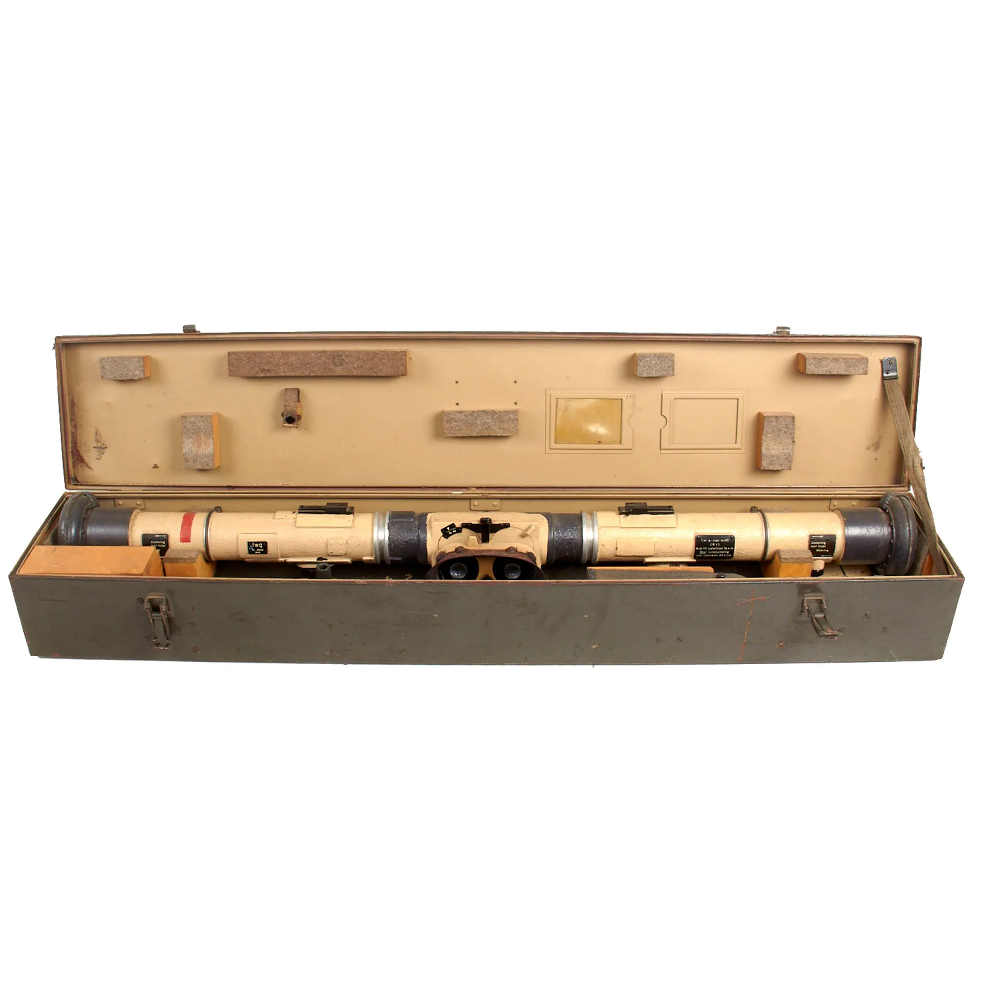 Original German WWII 1943 Dated Swedish M/43 6× Em 1m R36 Stereoscopic Rangefinder by Saalfelder Apparatebau in Transit Chest with Shoulder Mount - A.A.F. Tank Museum