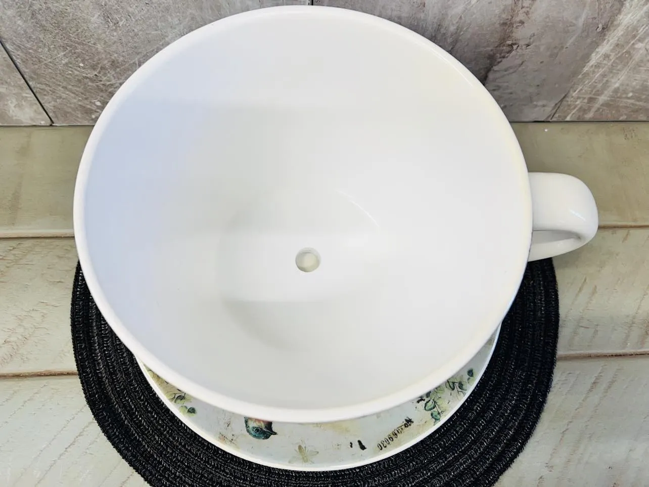 Oversized Jumbo Ceramic Bird Print Tea Cup Planter with large saucer! How awesome is this?? Home stager lot!