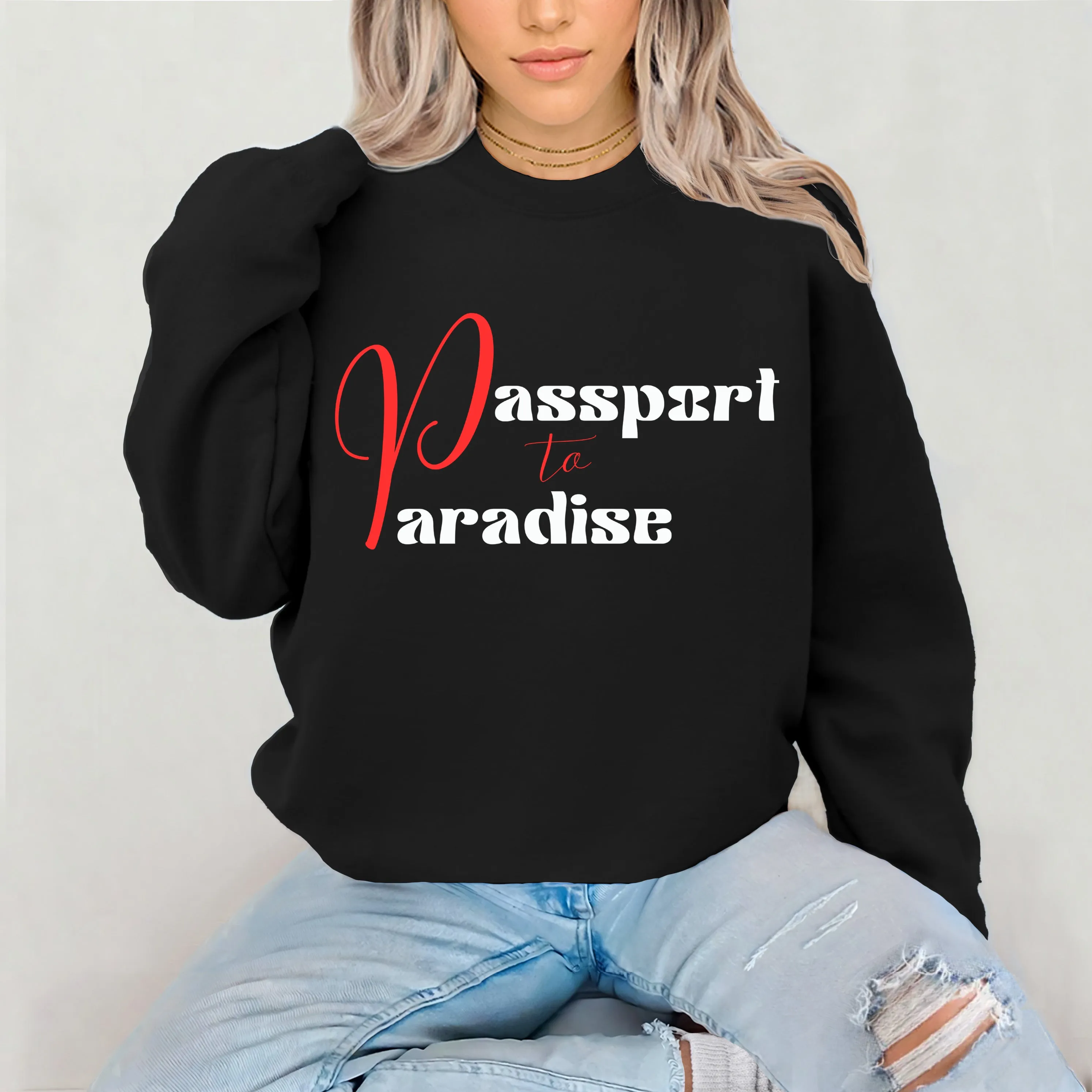 Passport To Paradise Sweatshirt For Women Vacation Sweatshirt, Girls Trip Travel Sweatshirt, Cruise Shirt Travel Gifts For Her, Graphic Tee