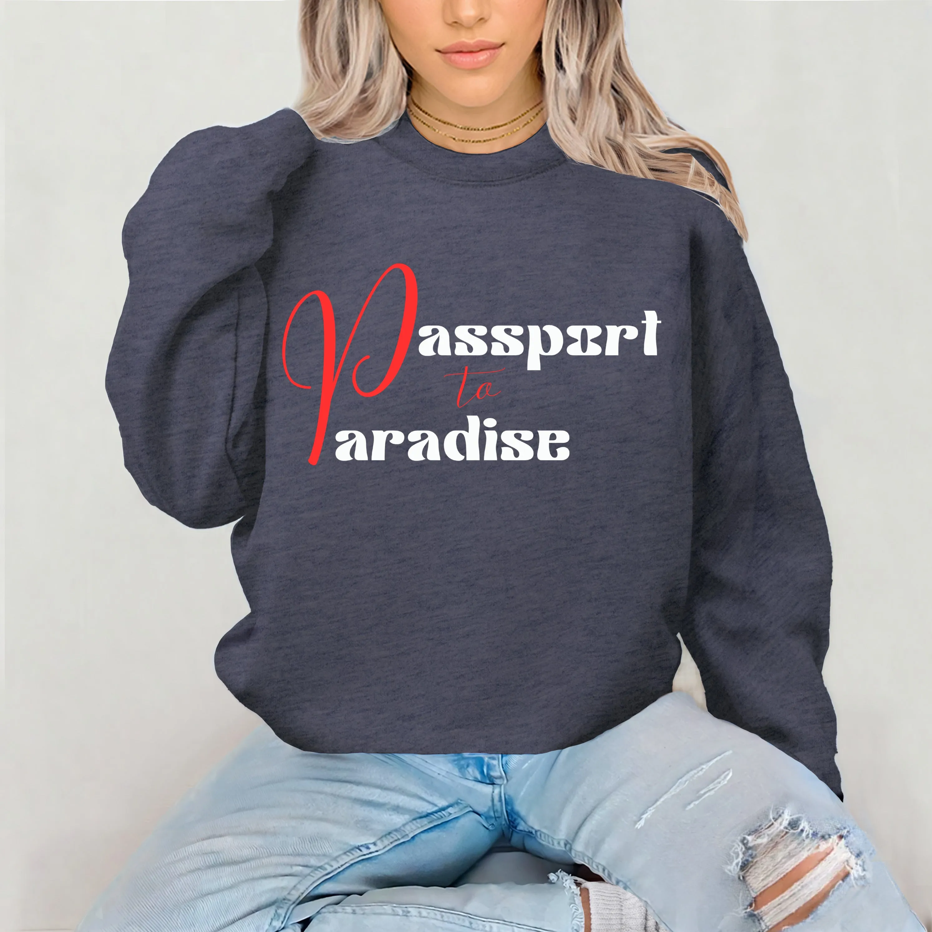 Passport To Paradise Sweatshirt For Women Vacation Sweatshirt, Girls Trip Travel Sweatshirt, Cruise Shirt Travel Gifts For Her, Graphic Tee