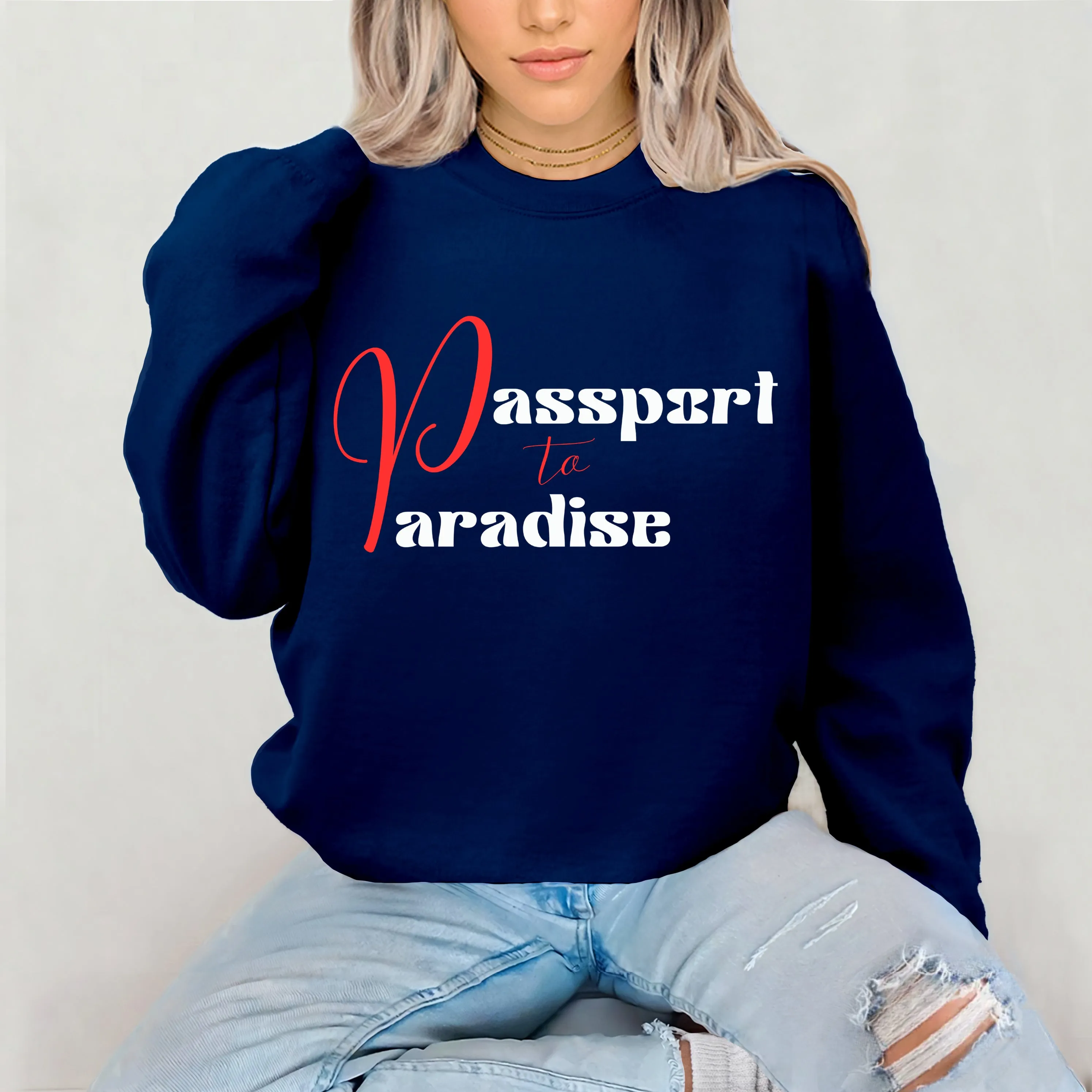 Passport To Paradise Sweatshirt For Women Vacation Sweatshirt, Girls Trip Travel Sweatshirt, Cruise Shirt Travel Gifts For Her, Graphic Tee