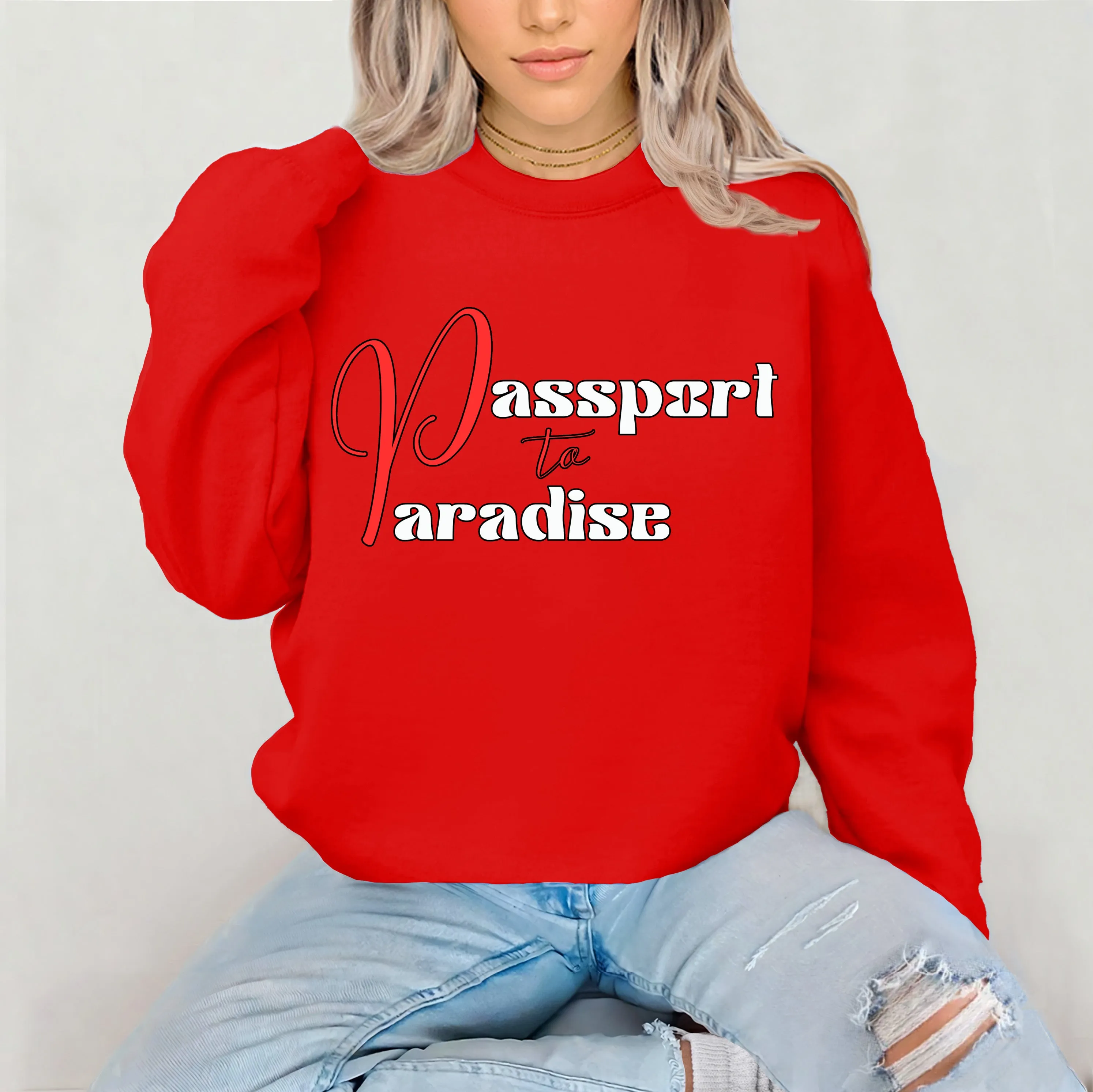 Passport To Paradise Sweatshirt For Women Vacation Sweatshirt, Girls Trip Travel Sweatshirt, Cruise Shirt Travel Gifts For Her, Graphic Tee