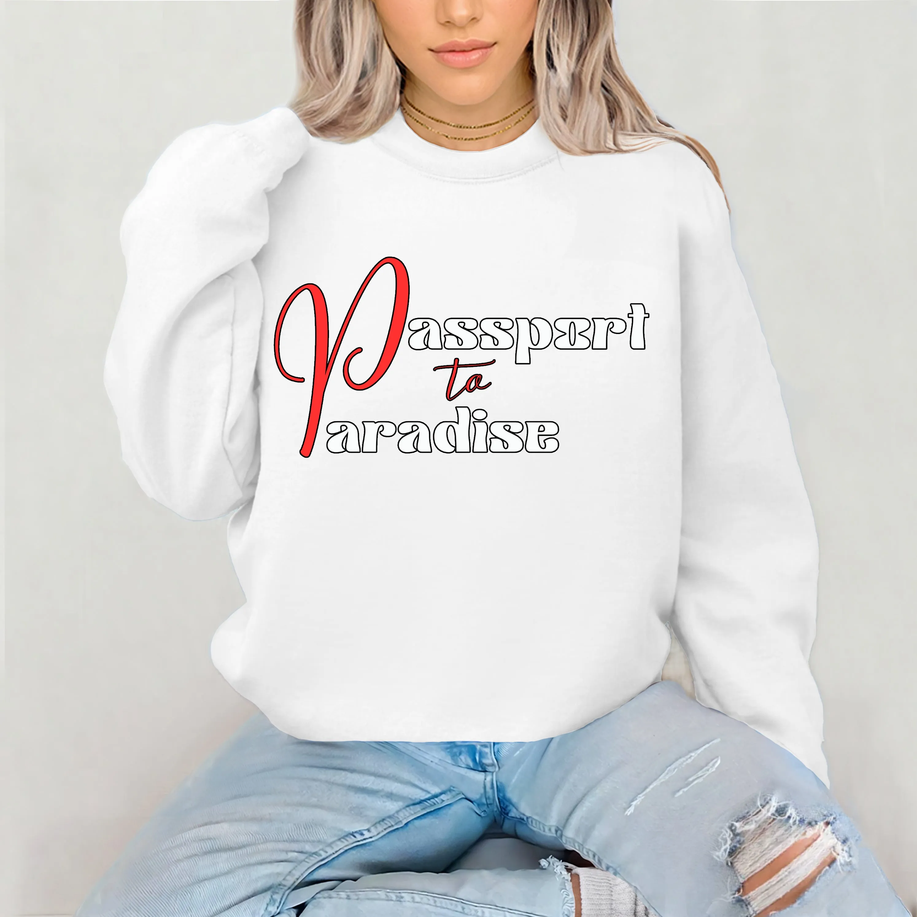 Passport To Paradise Sweatshirt For Women Vacation Sweatshirt, Girls Trip Travel Sweatshirt, Cruise Shirt Travel Gifts For Her, Graphic Tee