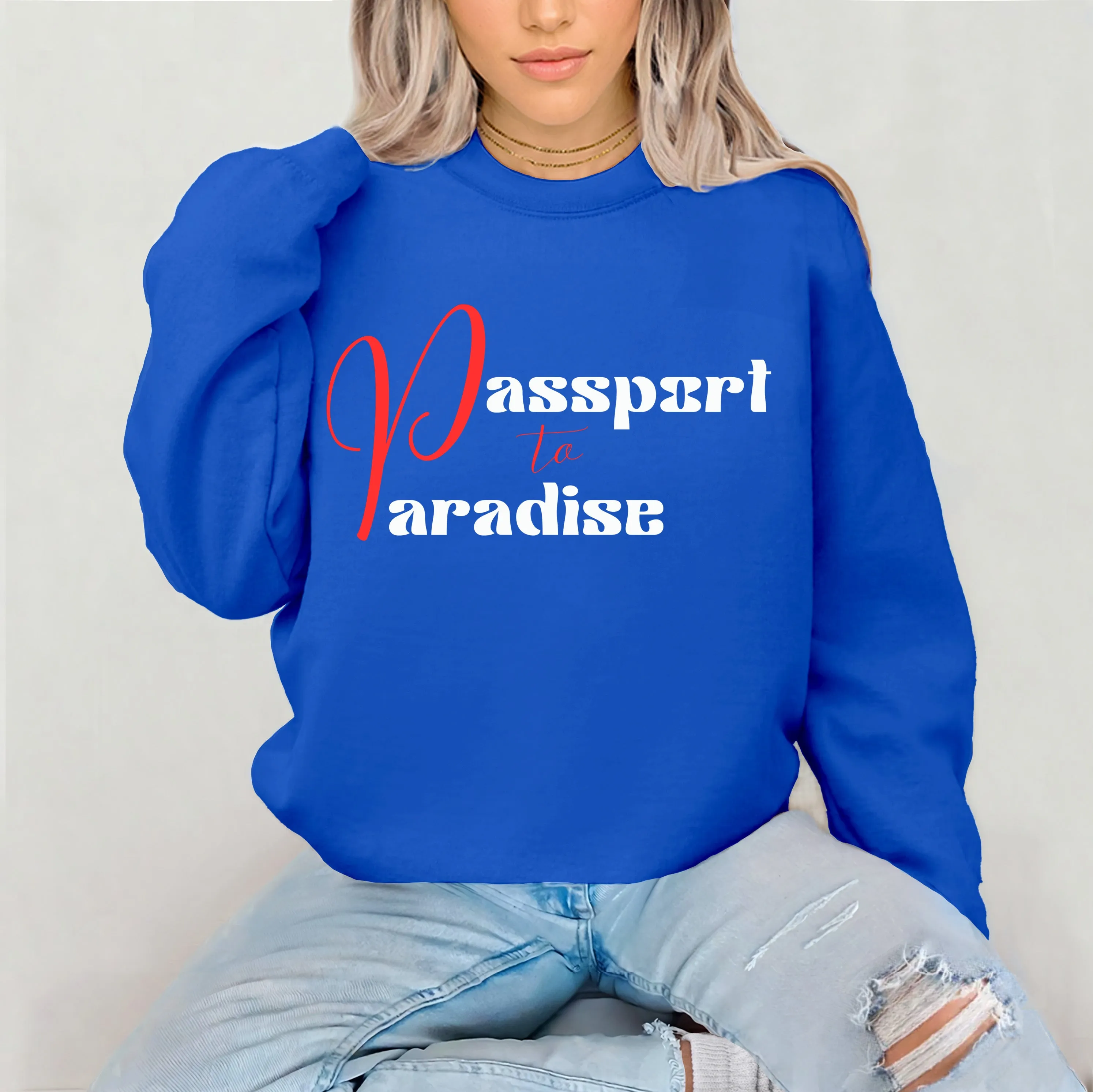 Passport To Paradise Sweatshirt For Women Vacation Sweatshirt, Girls Trip Travel Sweatshirt, Cruise Shirt Travel Gifts For Her, Graphic Tee