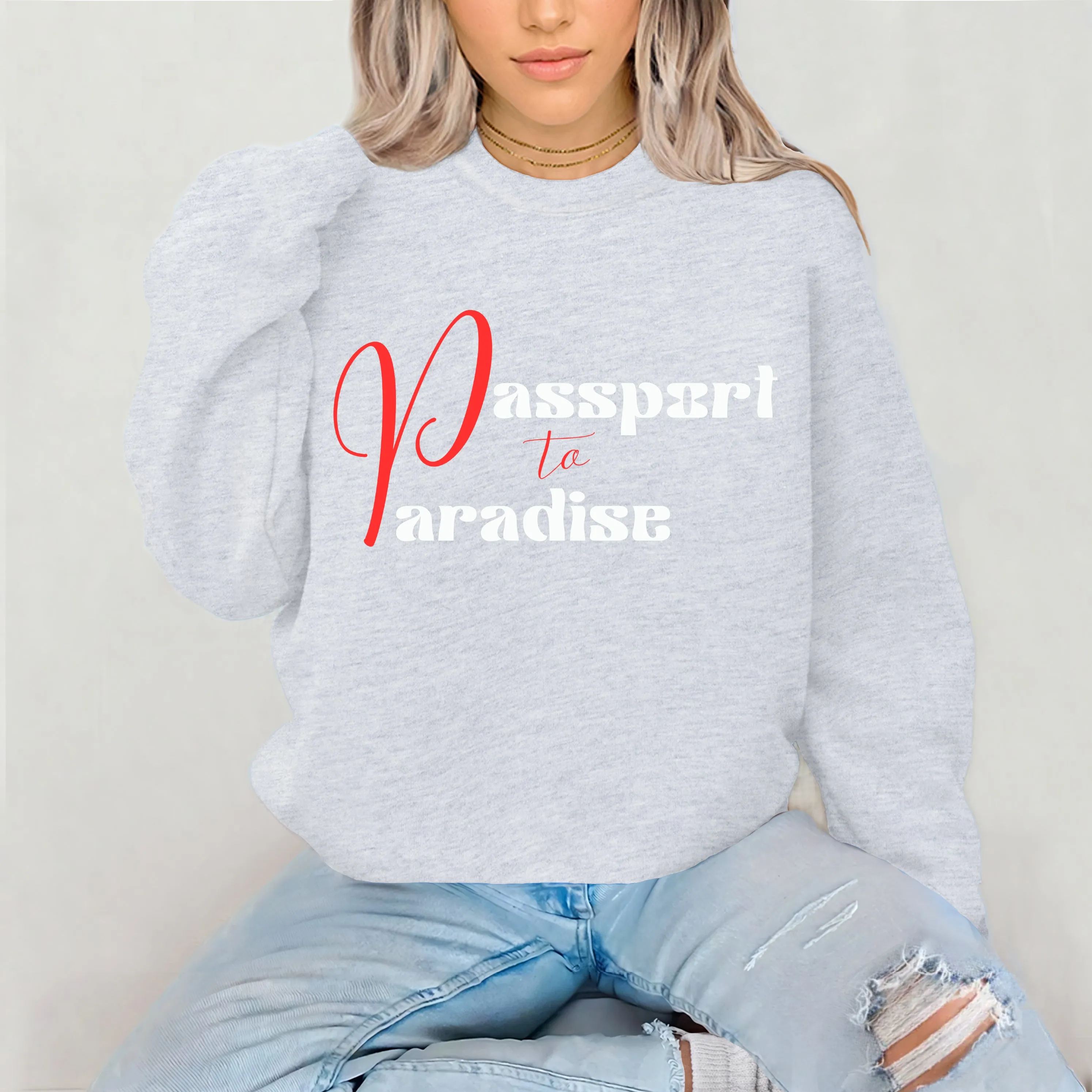 Passport To Paradise Sweatshirt For Women Vacation Sweatshirt, Girls Trip Travel Sweatshirt, Cruise Shirt Travel Gifts For Her, Graphic Tee