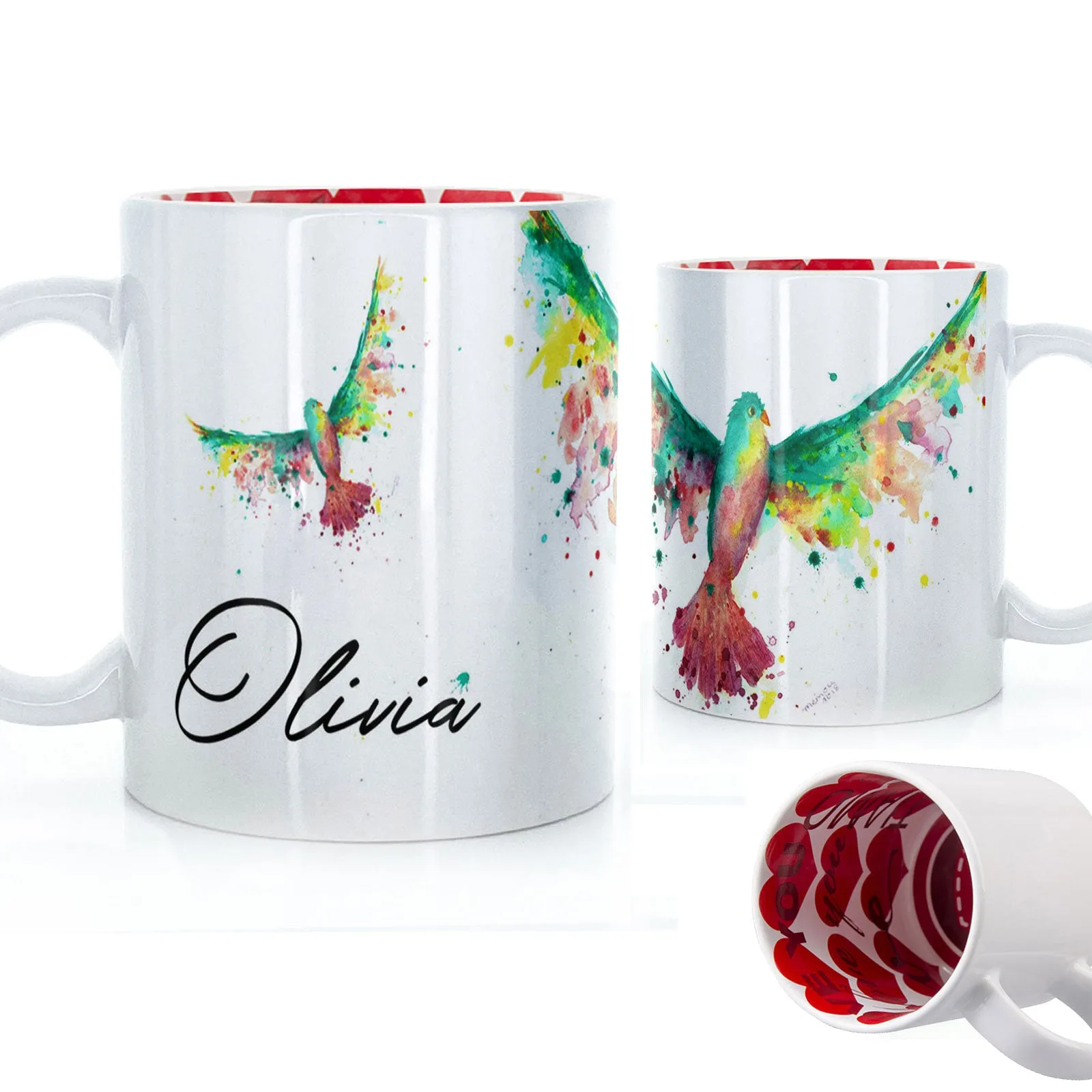 Personalised Mug with Stylish Text and Rainbow Bird