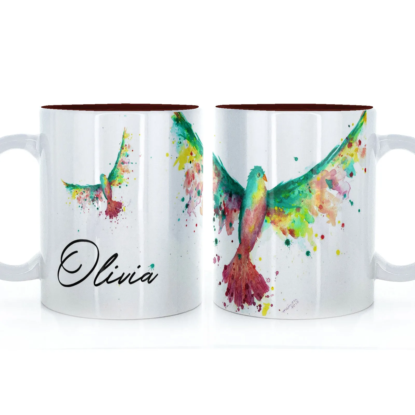 Personalised Mug with Stylish Text and Rainbow Bird