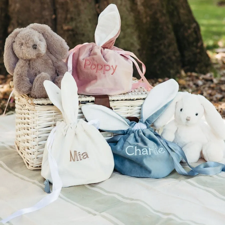 Personalised Velvet Easter Pouch - Blue