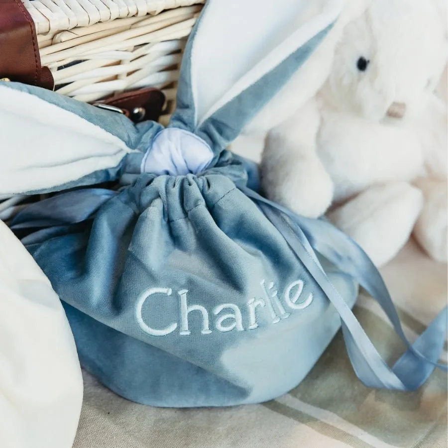 Personalised Velvet Easter Pouch - Blue