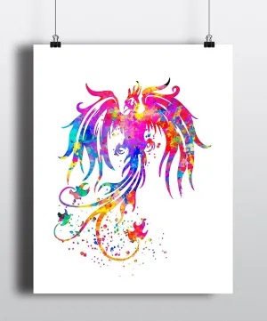 Phoenix Bird Watercolor Art Print  - Unframed