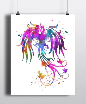 Phoenix Bird Watercolor Art Print  - Unframed