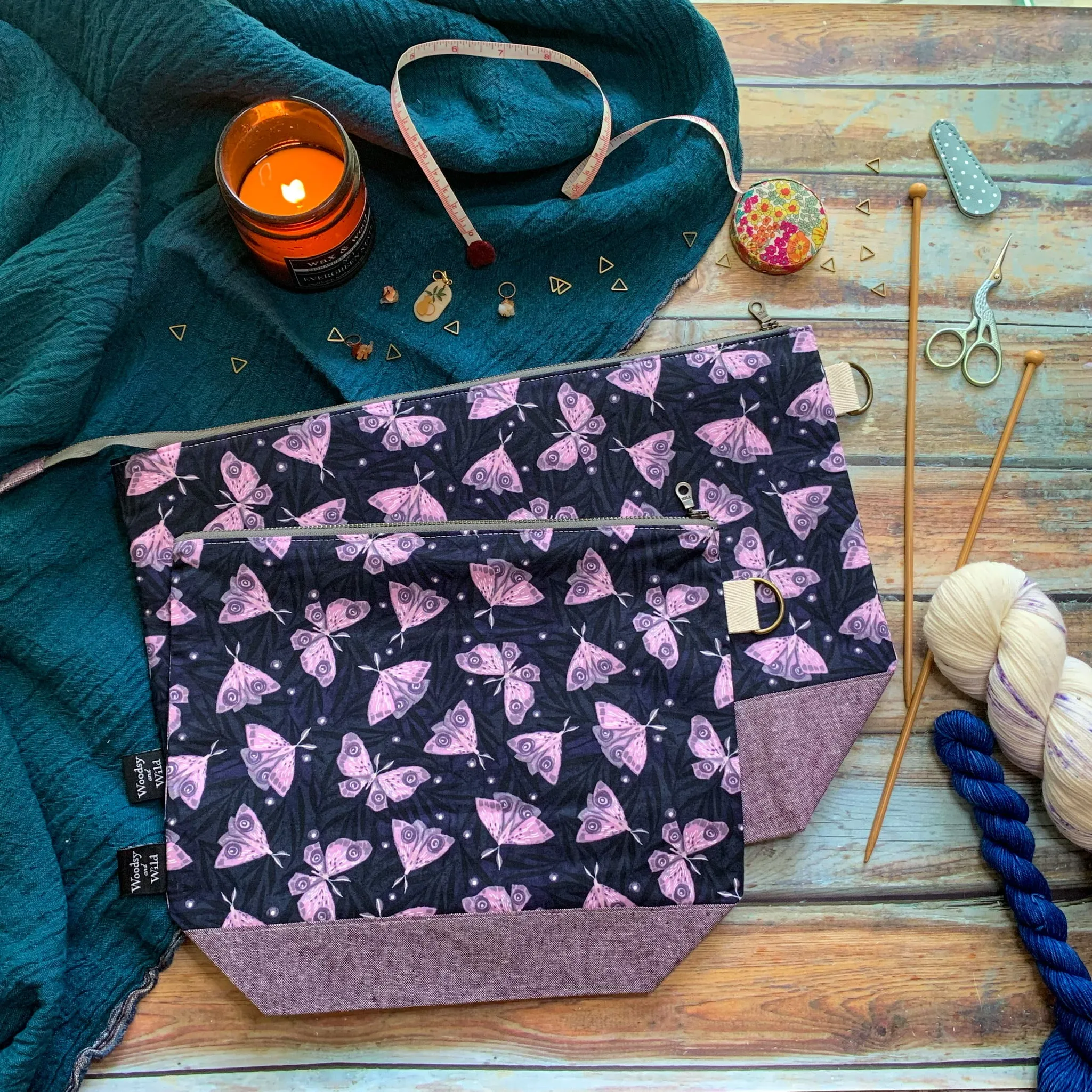 "Moths"- Knitting Project Bag- Ready to Ship