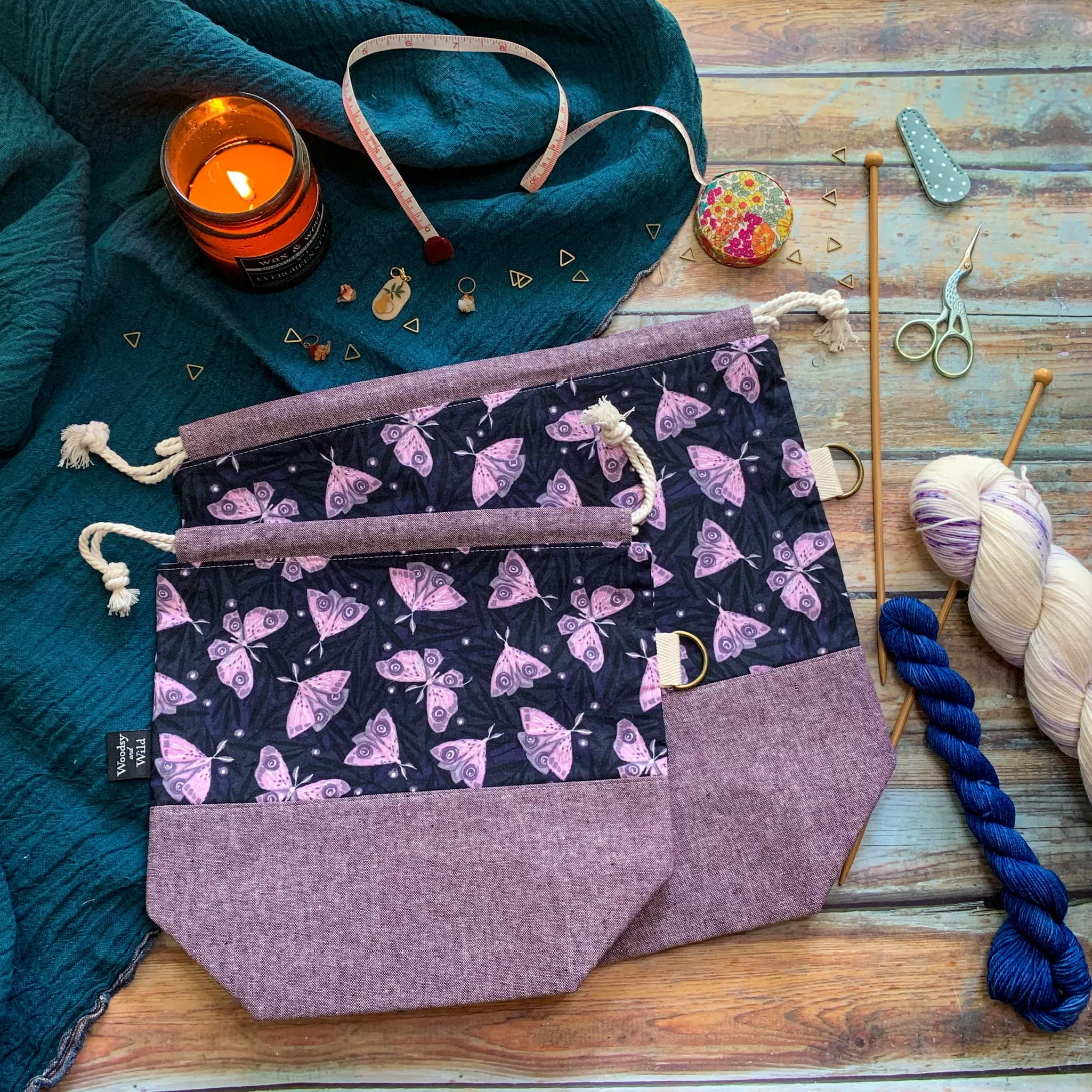 "Moths"- Knitting Project Bag- Ready to Ship