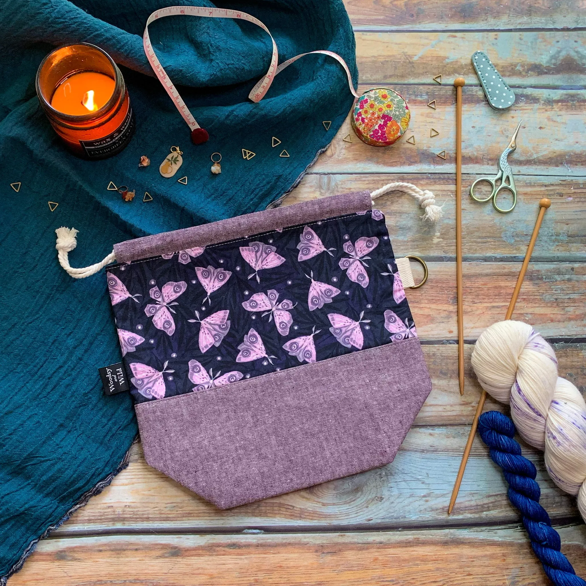 "Moths"- Knitting Project Bag- Ready to Ship