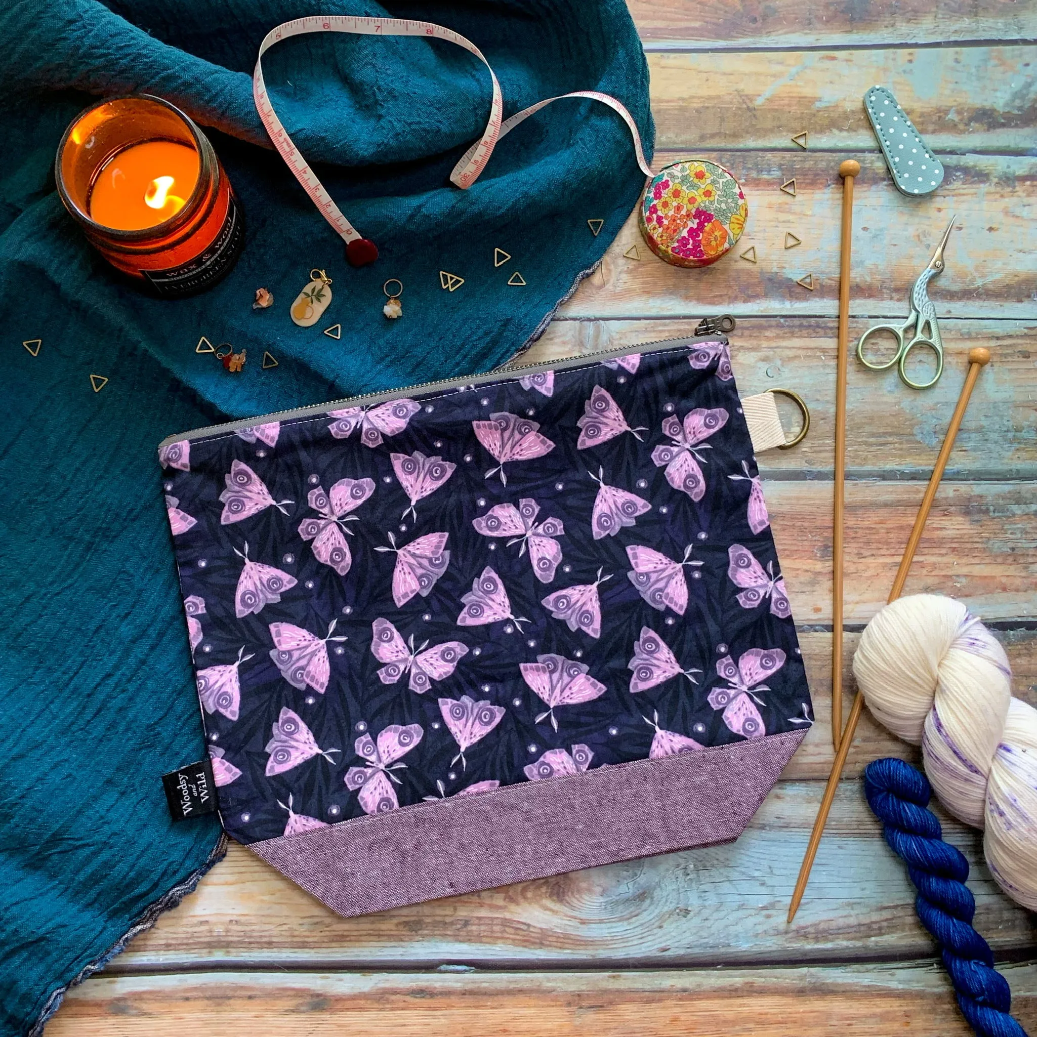 "Moths"- Knitting Project Bag- Ready to Ship