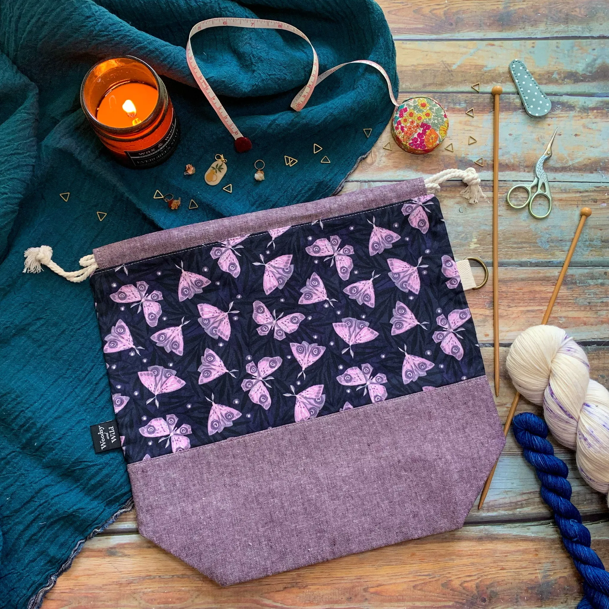 "Moths"- Knitting Project Bag- Ready to Ship