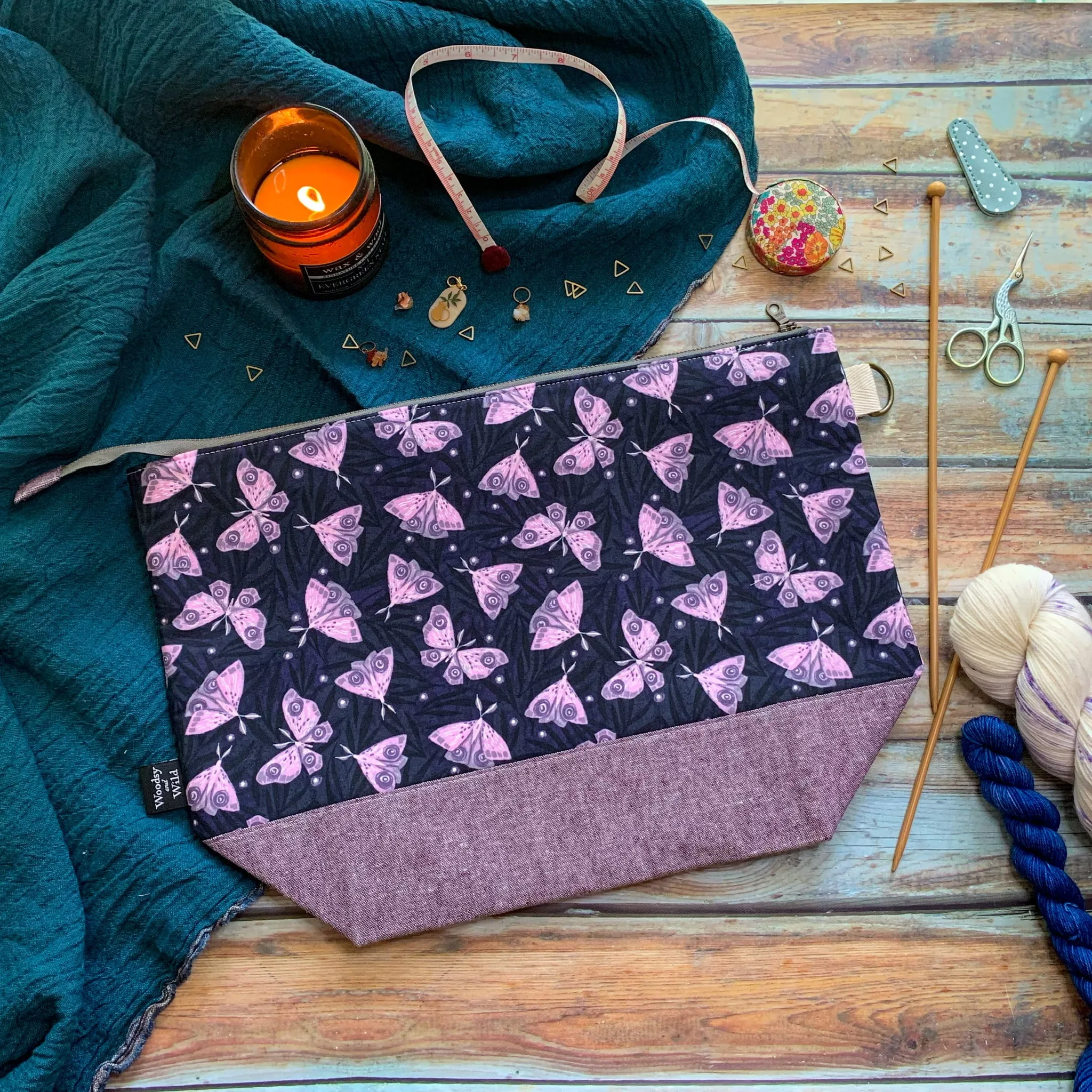 "Moths"- Knitting Project Bag- Ready to Ship