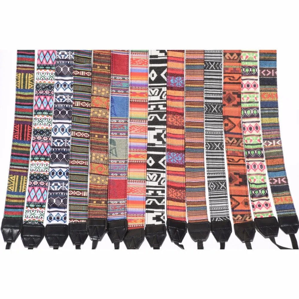 Retro Style Double Cotton Yard Colorful Pattern Camera Shoulder Neck Sling Hand Strap Belt